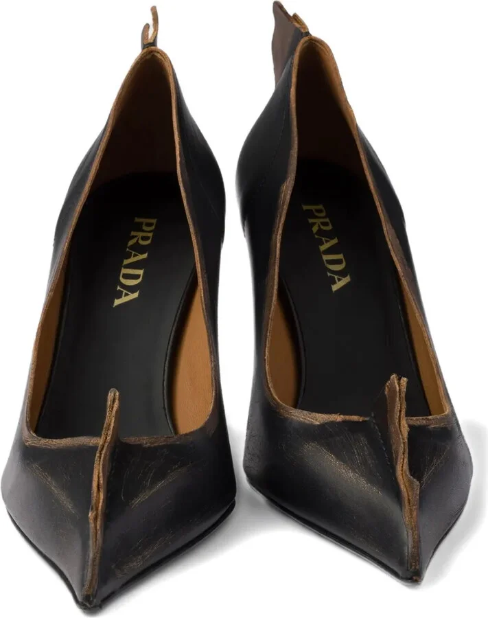 85mm Antiqued leather pointed-toe pumps - Image 3