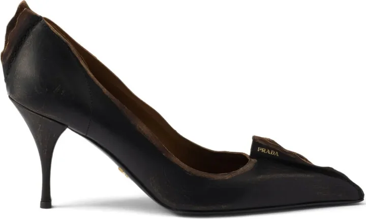 85mm Antiqued leather pointed-toe pumps