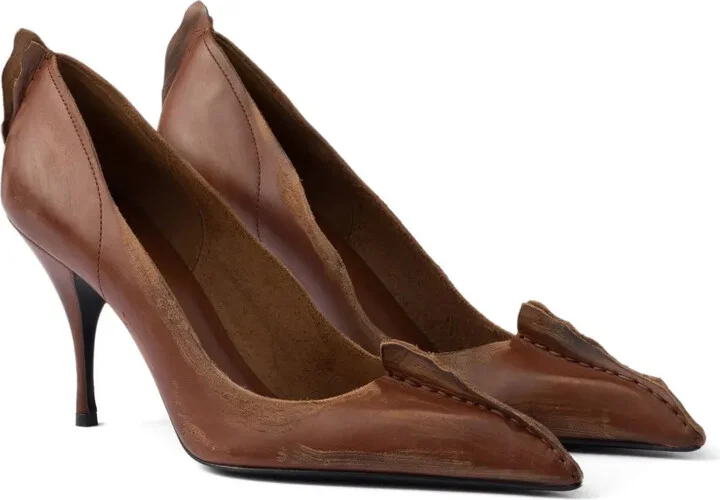 85mm Antiqued leather pumps - Image 2