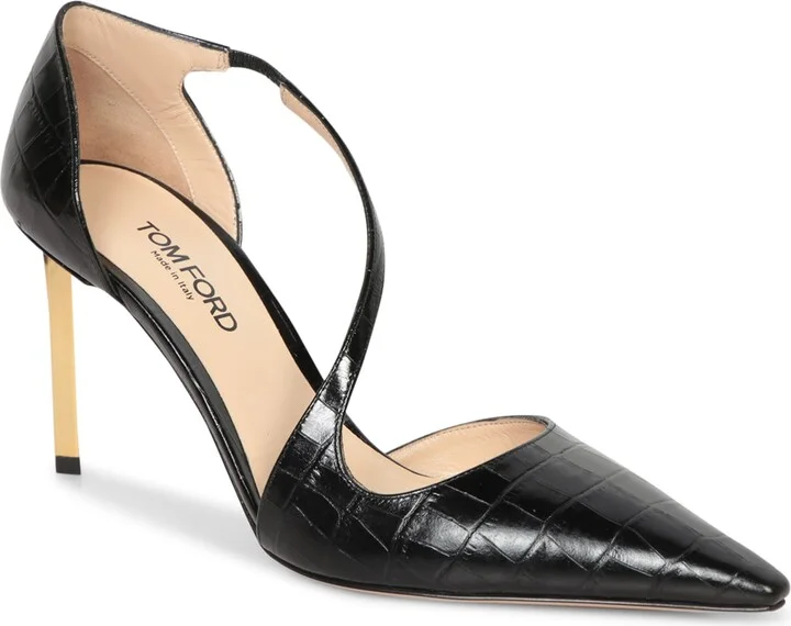 85mm Crocco Black Gold Heeled Shoes - Image 2