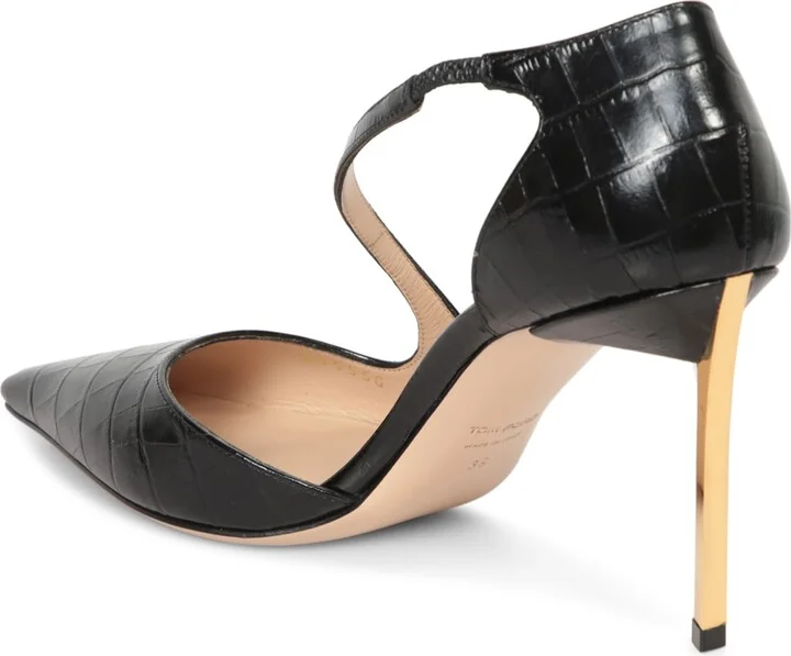 85mm Crocco Black Gold Heeled Shoes - Image 3