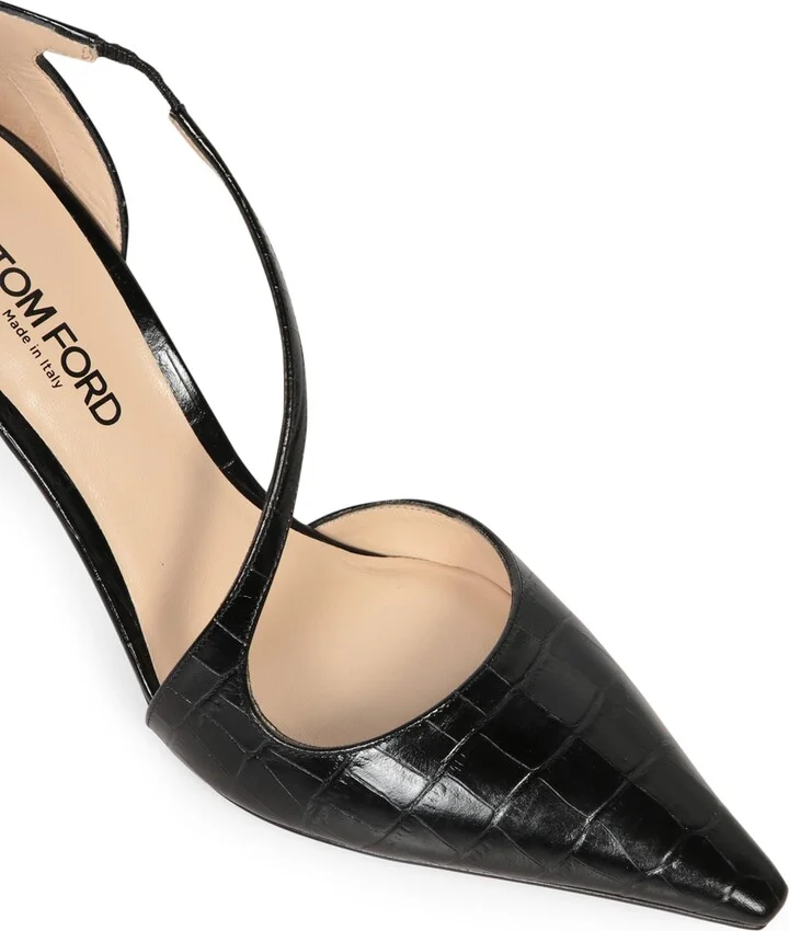 85mm Crocco Black Gold Heeled Shoes - Image 4