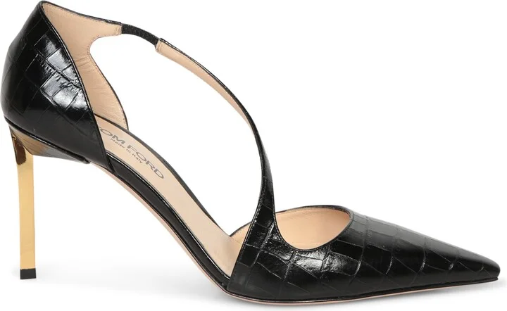 85mm Crocco Black Gold Heeled Shoes
