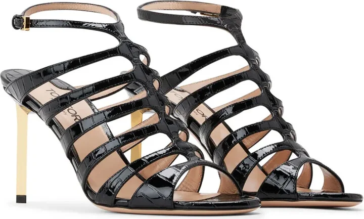 85mm Crocodile-Embossed Leather Sandals - Image 2