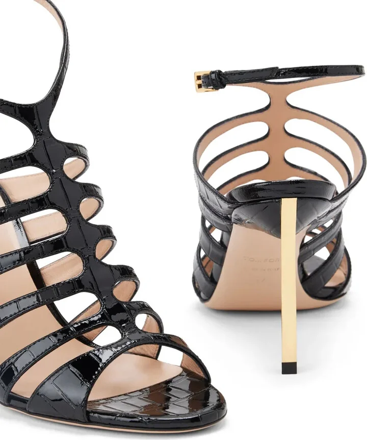 85mm Crocodile-Embossed Leather Sandals - Image 4