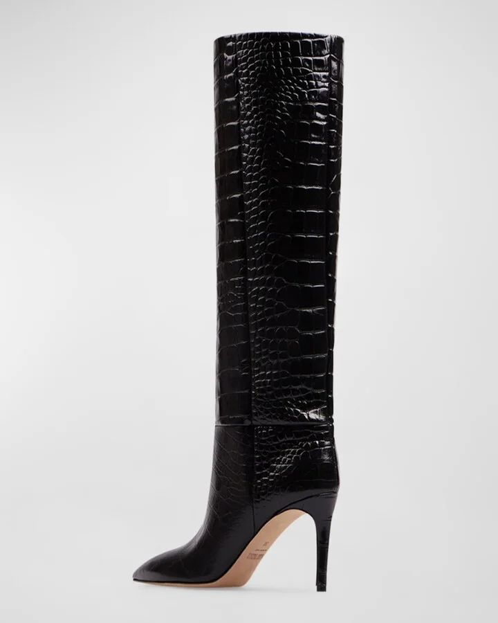 85mm Mock-Croc Stiletto Knee Boots - Image 2