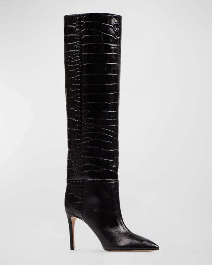 85mm Mock-Croc Stiletto Knee Boots - Image 3