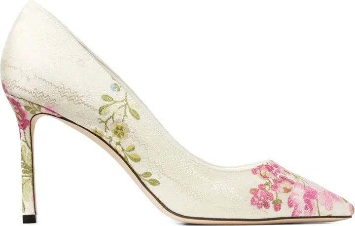 85mm Romy floral-embroidered pumps