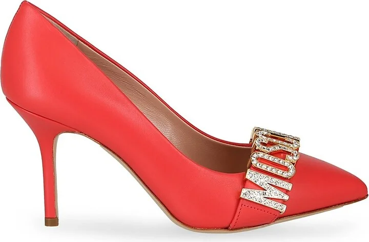 85MM Soft Leather Crystal Logo Pumps