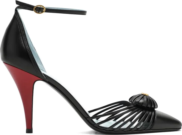 85mm Strapped Heart-Detail Heeled Pumps
