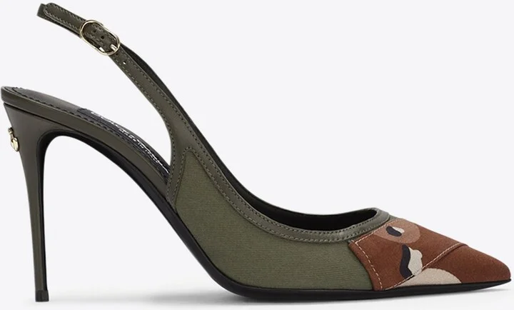 90 Camouflage Patchwork Slingback Pumps