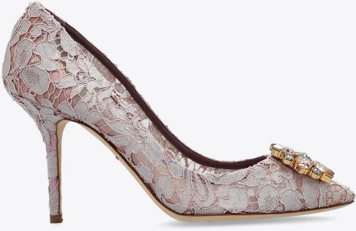 90 Crystal-Embellished Lace Rainbow Pumps