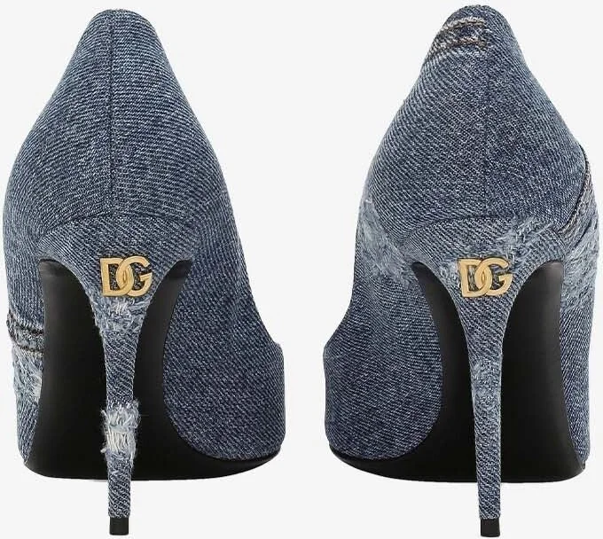 90 Crystal-Embellished Patchwork Denim Pumps - Image 2