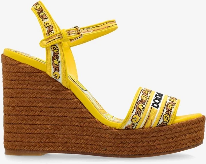 90 Majolica Embroidered Wedge Sandals