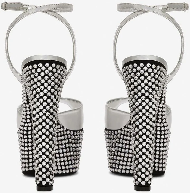 90 Mirror-Effect Rhinestone-Embellished Platform Sandals - Image 2