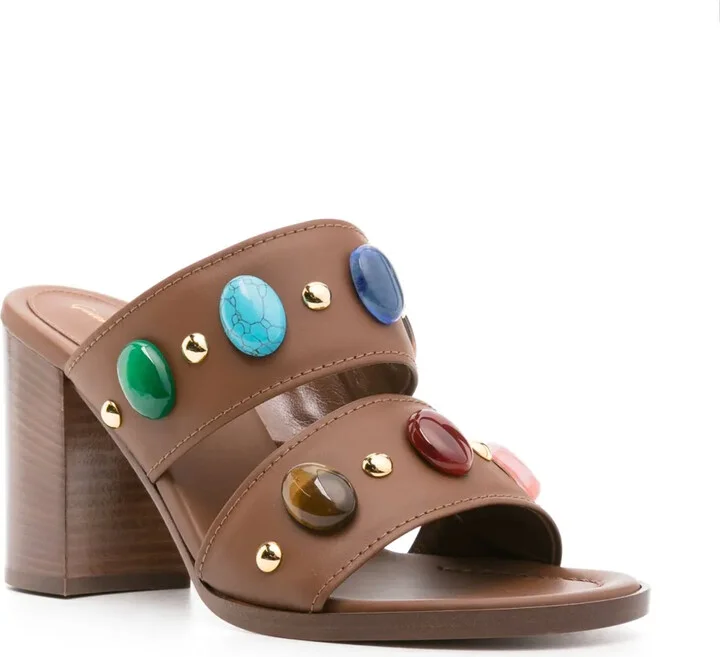 90mm Beaded Leather Sandals - Image 2