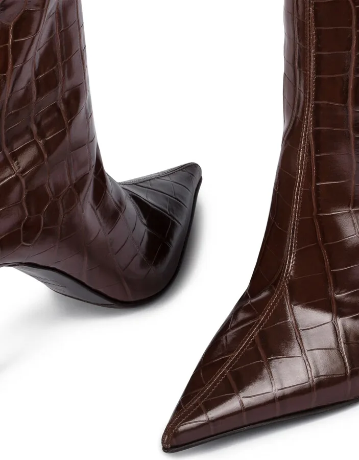 90mm Bella crocodile-embossed pointed-toe boots - Image 3