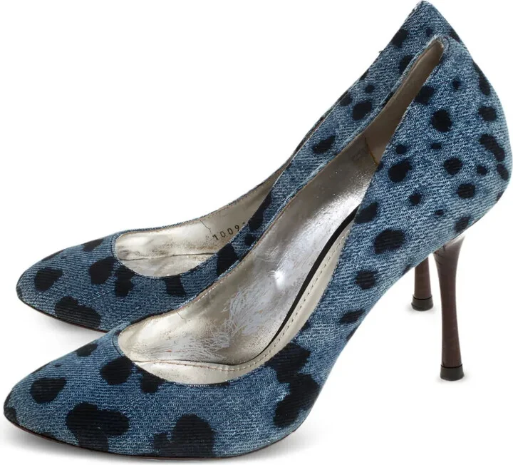 90mm Denim Leopard-Print Pumps - Image 2