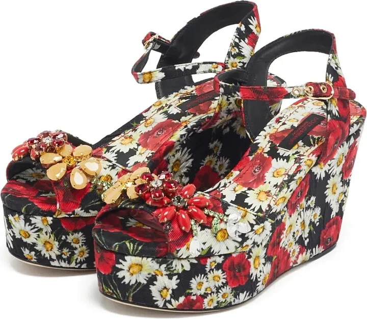 90mm Floral-Print Platform Wedge Sandals - Image 2