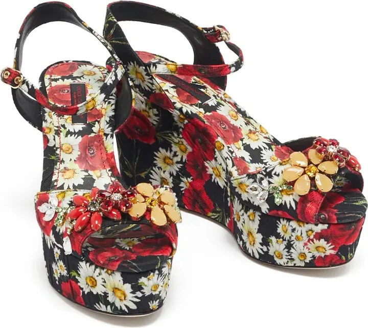 90mm Floral-Print Platform Wedge Sandals - Image 3