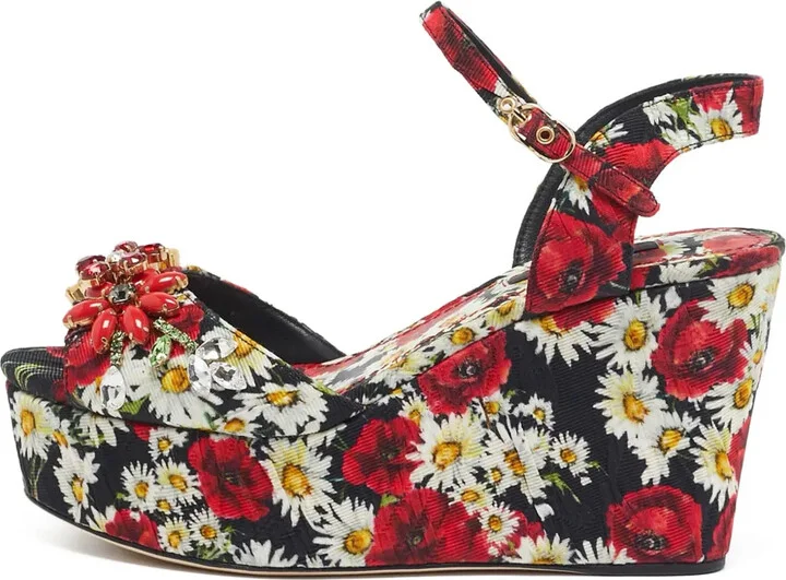 90mm Floral-Print Platform Wedge Sandals