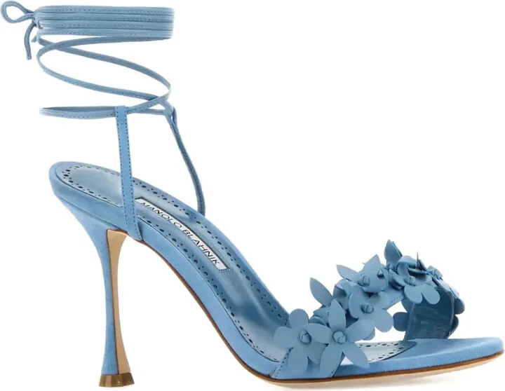 90mm Flower-Embellished Lace-Up Heeled Sandals - Image 2