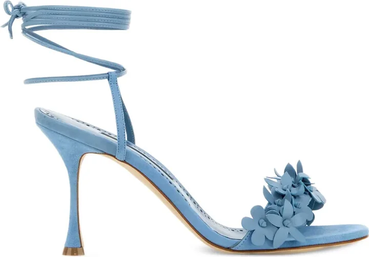 90mm Flower-Embellished Lace-Up Heeled Sandals