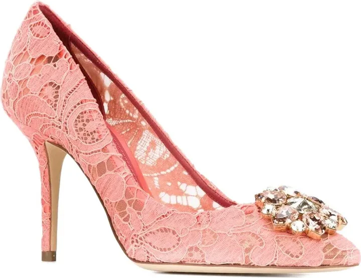 90mm Lace Rainbow brooch-detail pumps - Image 2