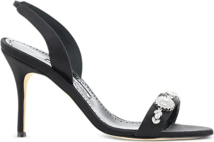 90mm Lamisan satin embellished slingback sandals