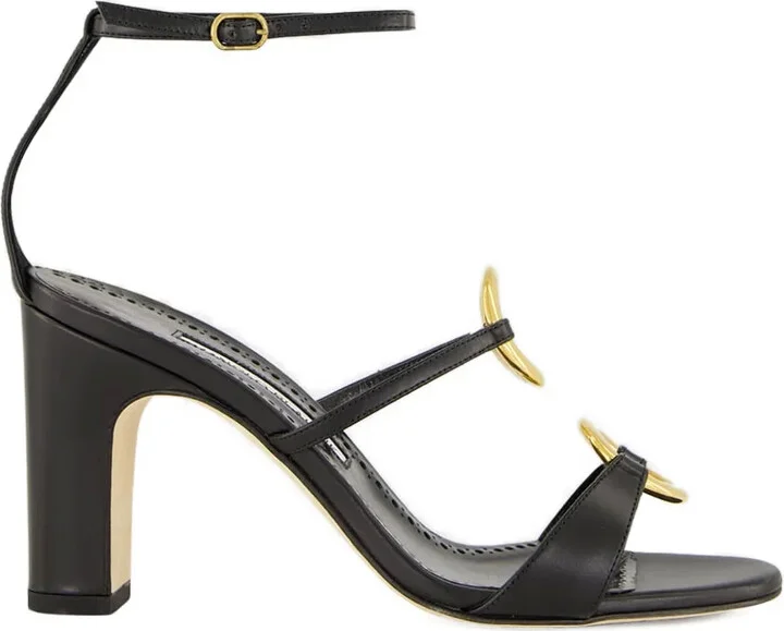 90mm Leather Ankle-Strap Ring Sandals