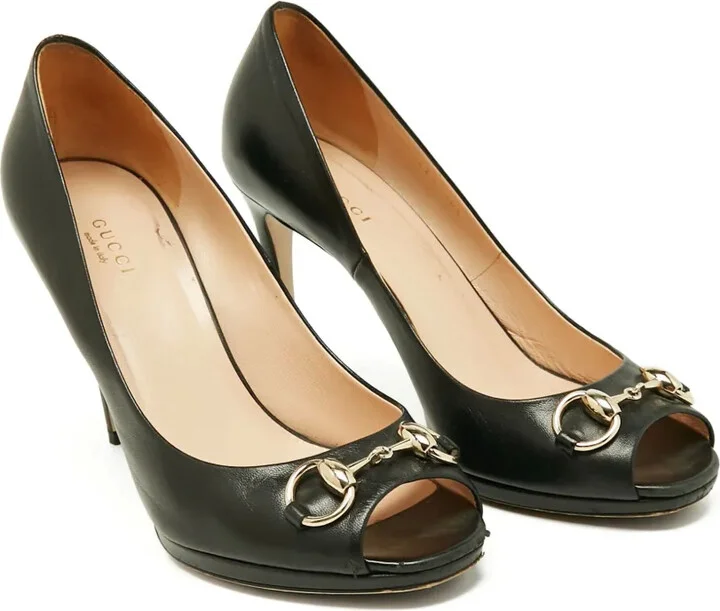 90mm Leather Horsebit-Detail Peep-Toe Pumps