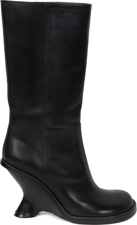 90mm Leather Wedge Boots