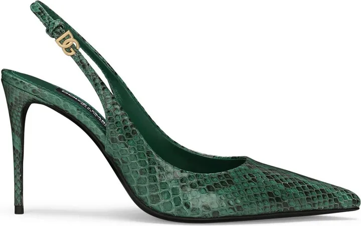 90mm Lollo snakeskin-effect slingback pumps