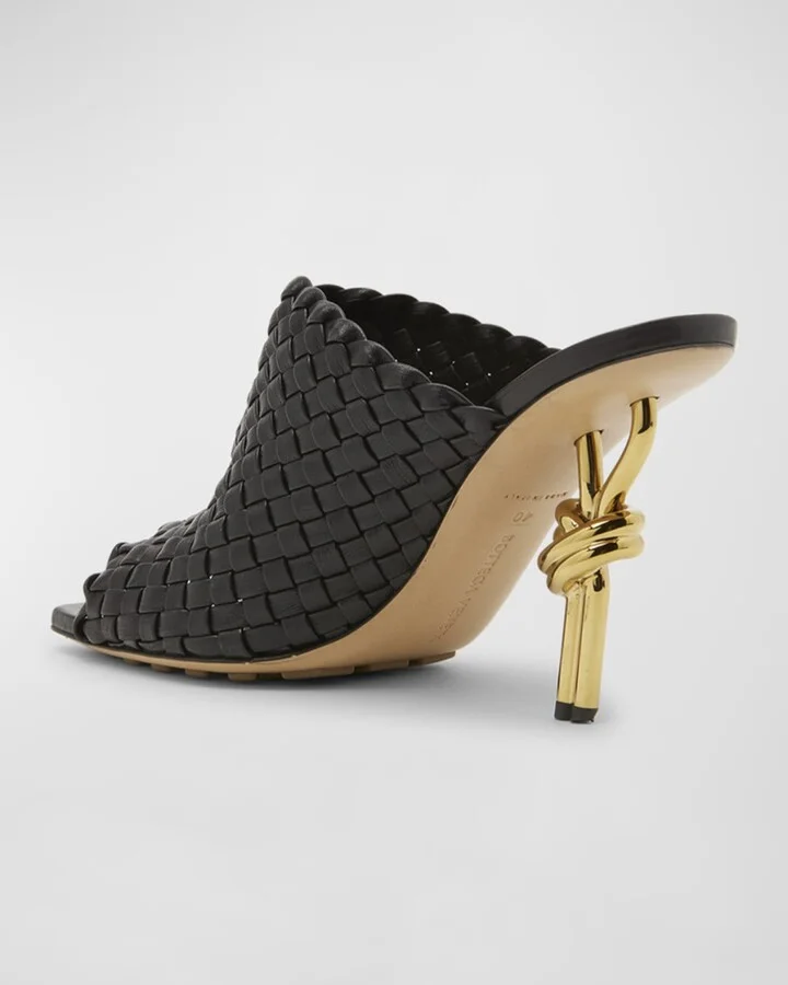90mm Mini Weave Nappa Leather Knot Mule Sandals - Image 3