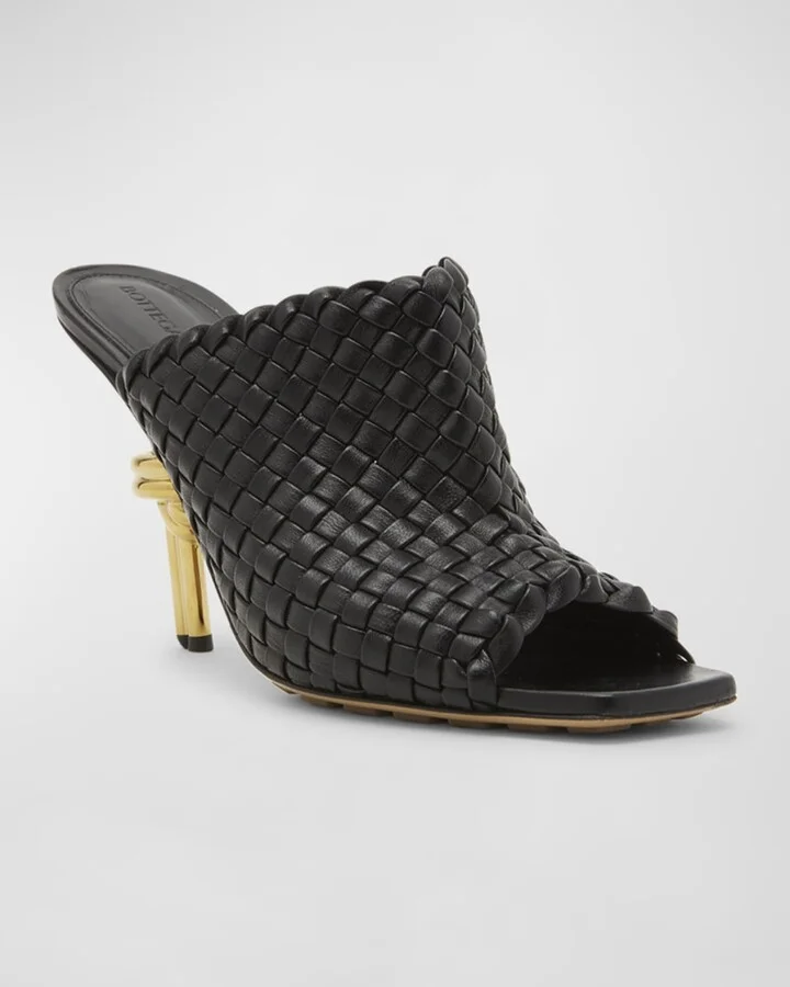 90mm Mini Weave Nappa Leather Knot Mule Sandals - Image 5