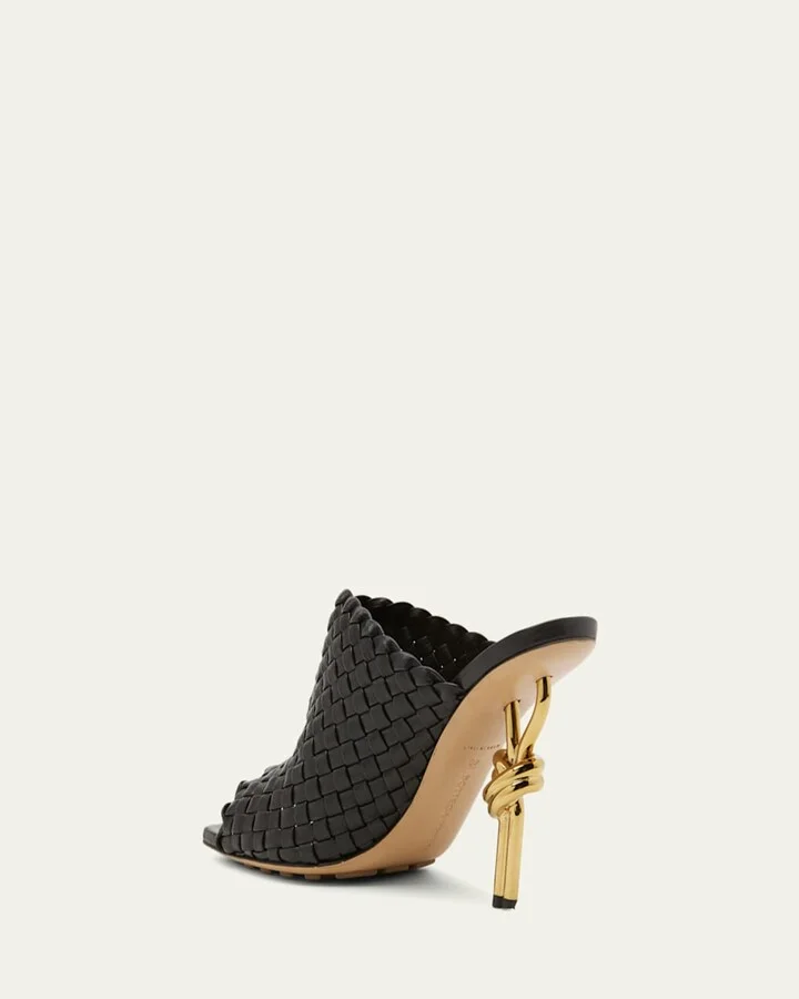 90mm Mini Weave Nappa Leather Knot Mule Sandals - Image 5