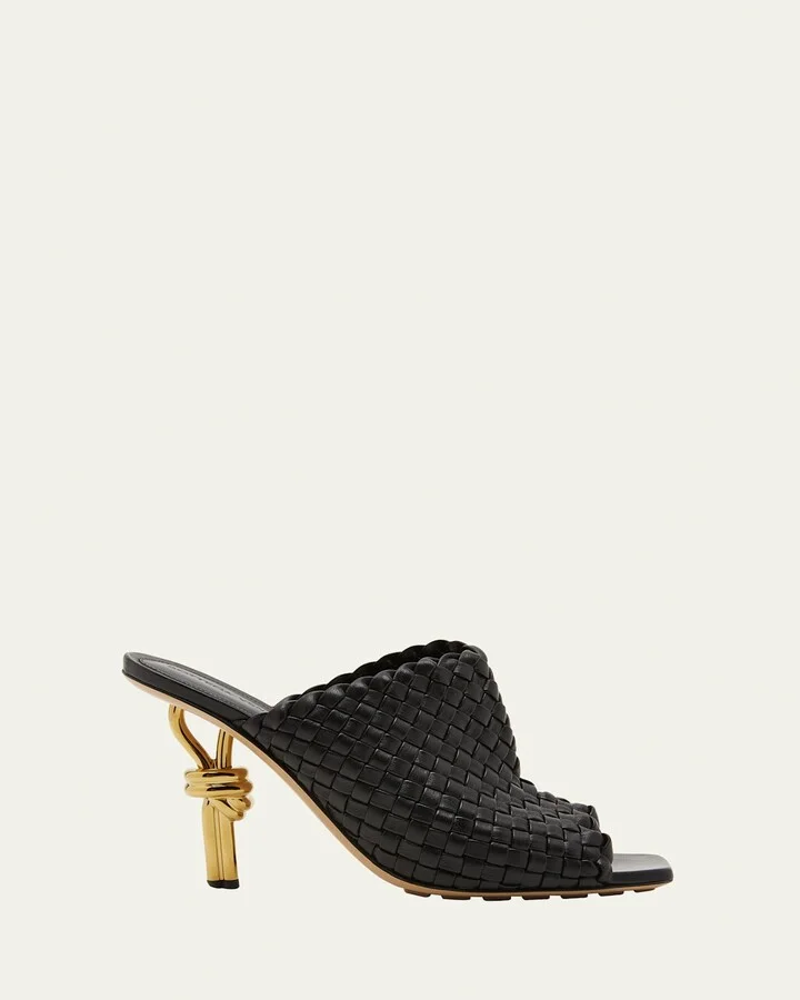 90mm Mini Weave Nappa Leather Knot Mule Sandals