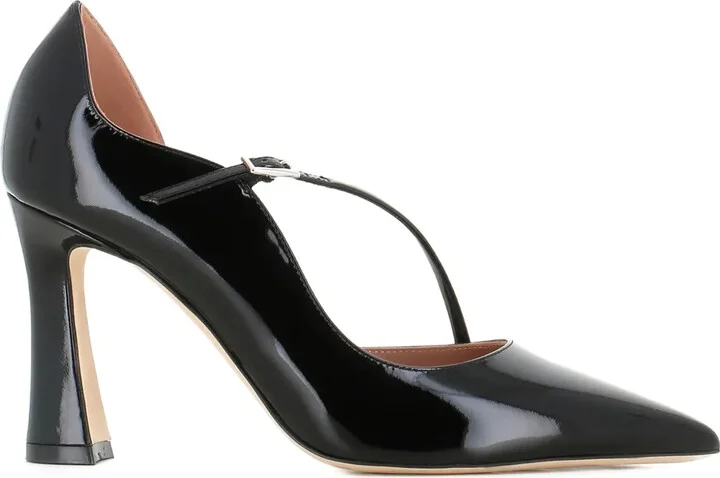 90mm Patent Leather Cross-Strap Pumps