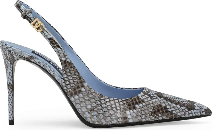 90mm Snakeskin-Effect Slingback Pumps