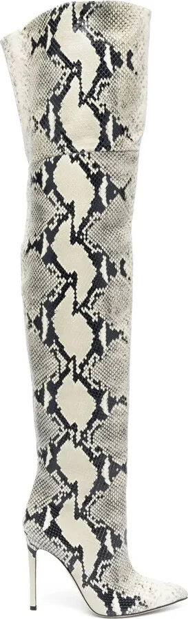 90mm Snakeskin-Print Pointed-Toe Leather Boots