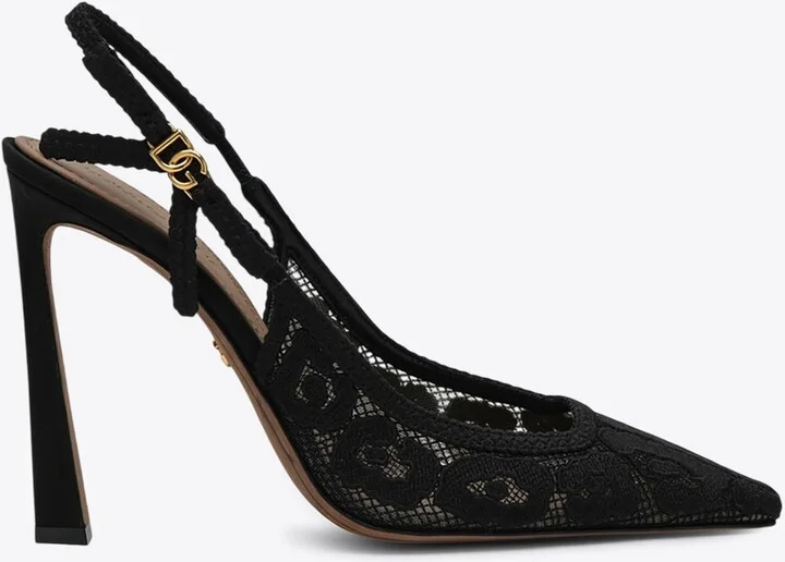 95 Rhinestone Lace Slingback Pumps