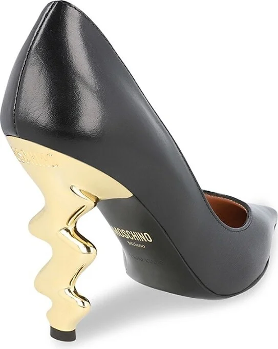 95MM Gold Metal Sculpted Heel Leather Pumps - Image 2