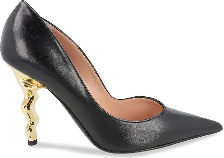 95MM Gold Metal Sculpted Heel Leather Pumps