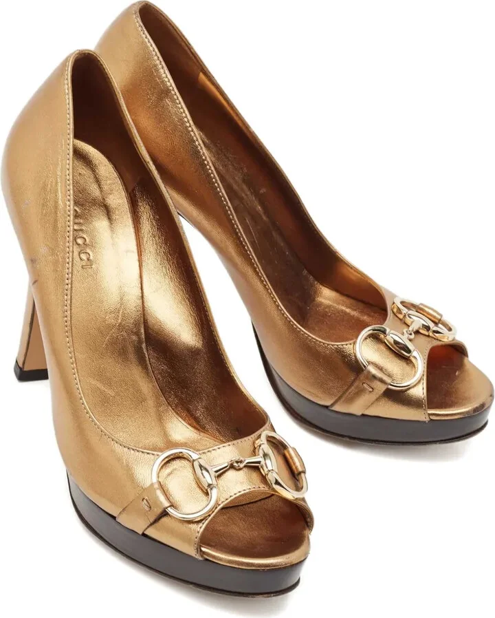 95mm Horsebit-Detail Peep-Toe Pumps - Image 2