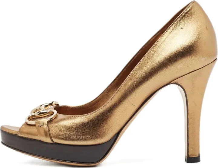 95mm Horsebit-Detail Peep-Toe Pumps