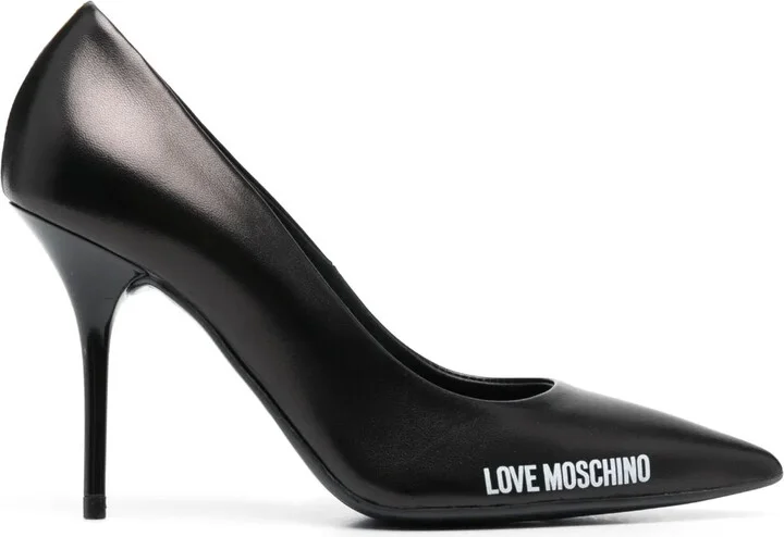 95mm Logo-Print Pointed-Toe Leather Pumps