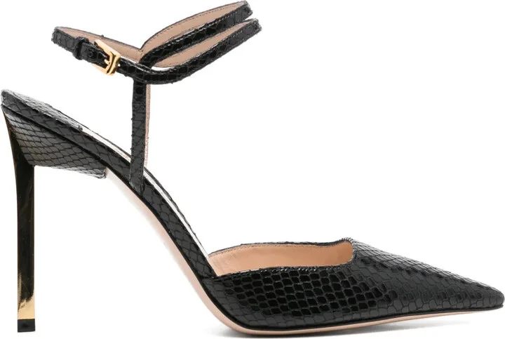 95mm Snakeskin Glossy Slingback Pumps
