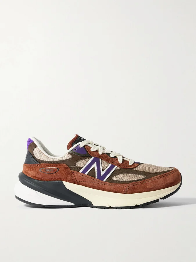 990v6 Leather-Trimmed Suede and Mesh Sneakers