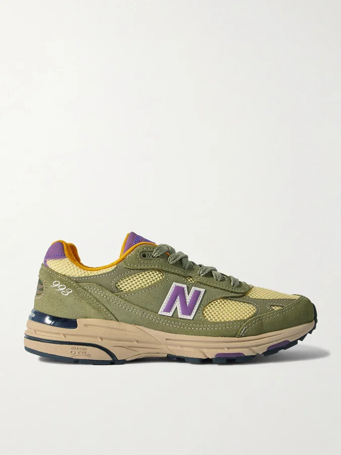 993 Leather-Trimmed Mesh and Suede Sneakers