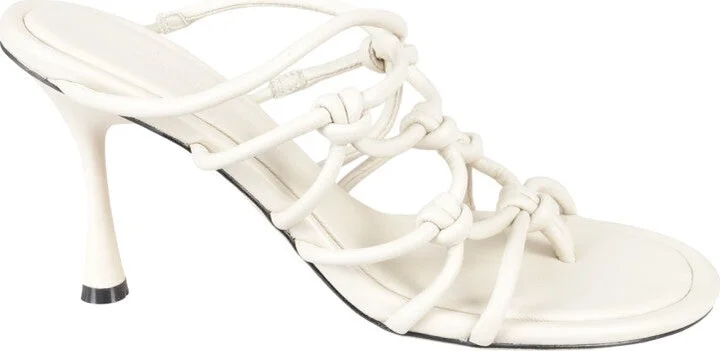 9Cm Heel White Sandal With Knotted Design